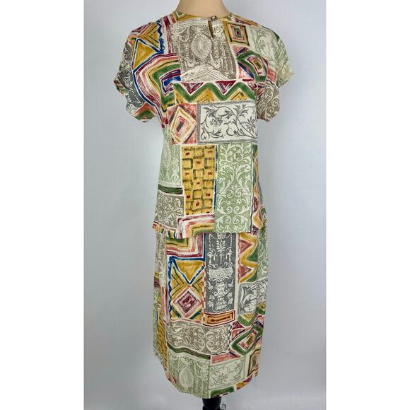 BonWorth Dresses & Skirts - Vintage BonWorth Size Small Cotton Grecian Patchwork Skirt Set Safari Coastal